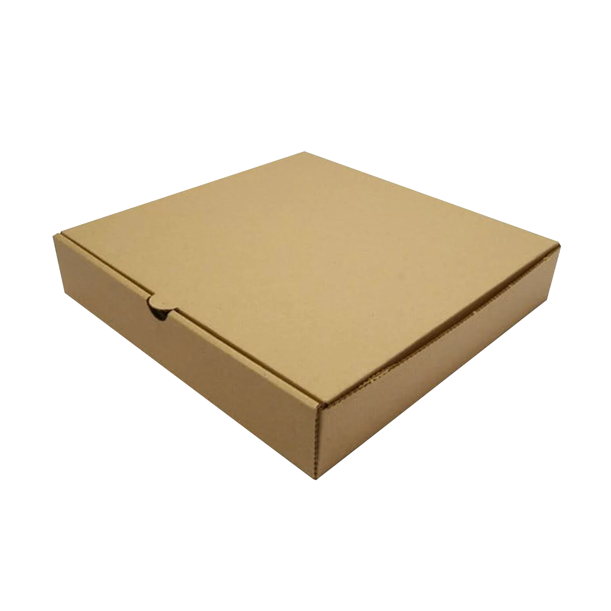 Plain square cardboard pizza box with a closed lid
