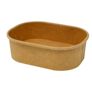 Empty 150ml rectangular kraft food tray with a rolled rim