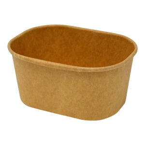 Empty 250ml rectangular kraft food tray with a rolled rim