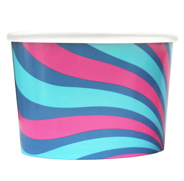 8oz ice cream tub with blue, turquoise and pink print