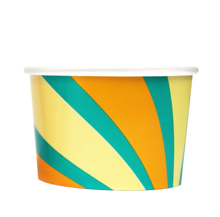 4oz ice cream tub with yellow, orange and teal print