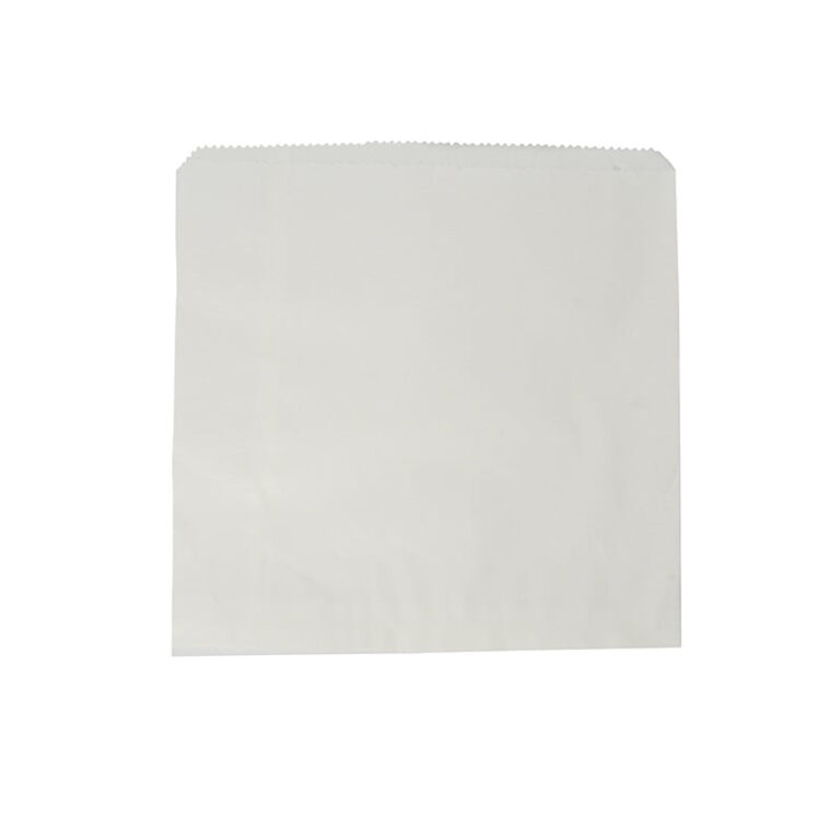 White kraft paper flat bag with a serrated top edge