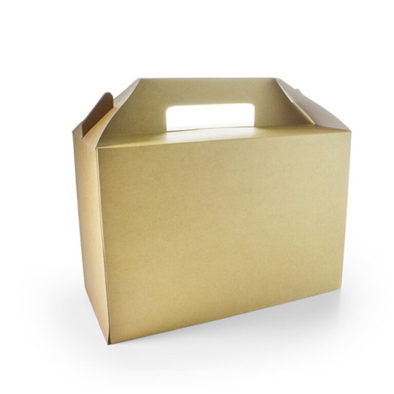 Vegware large brown kraft carry pack with an integrated handle
