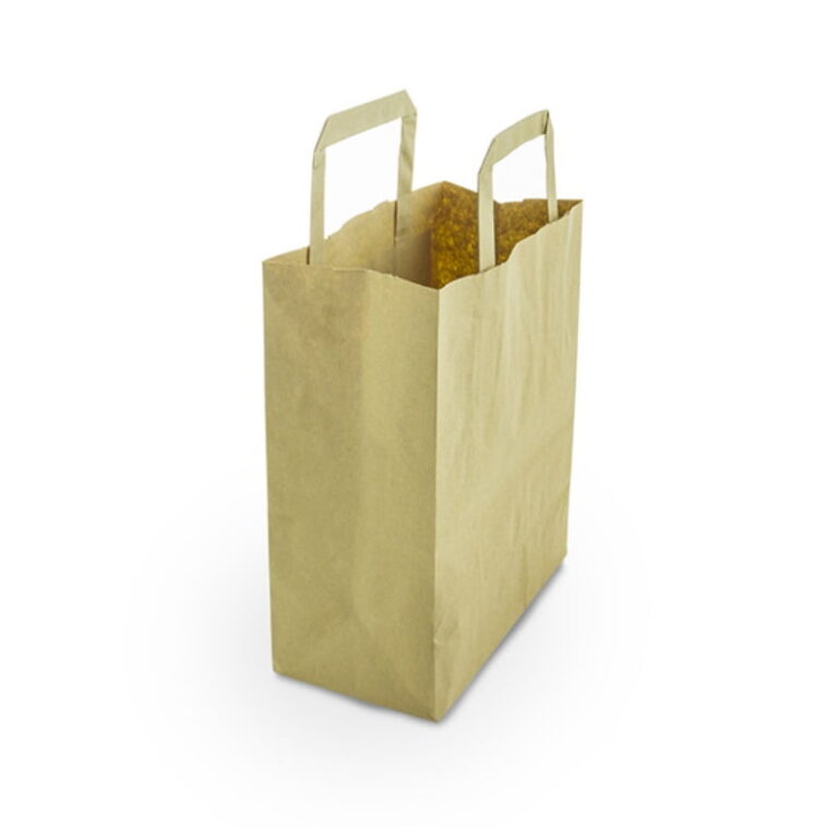 Small brown recycled paper carrier bag with two internal tape handles
