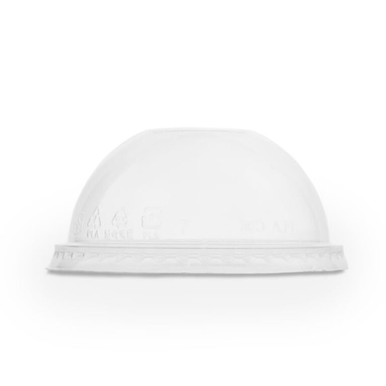 Vegware 96-Series domed lid in clear PLA with no hole