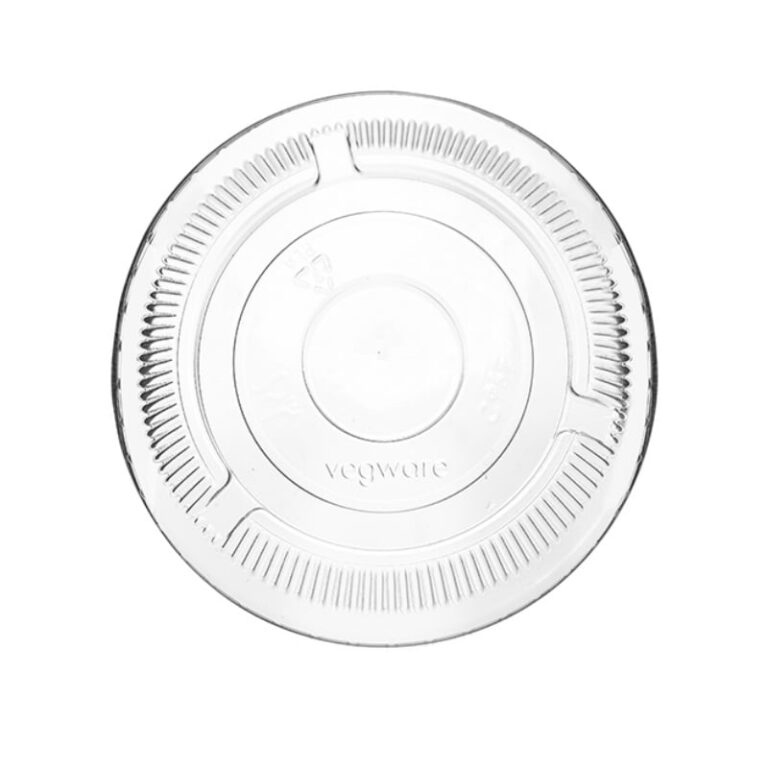 Vegware 96-Series flat lid with no hole in clear PLA