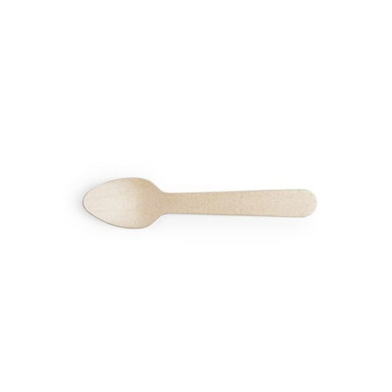 Small birchwood compostable spoon with a rounded bowl and short handle