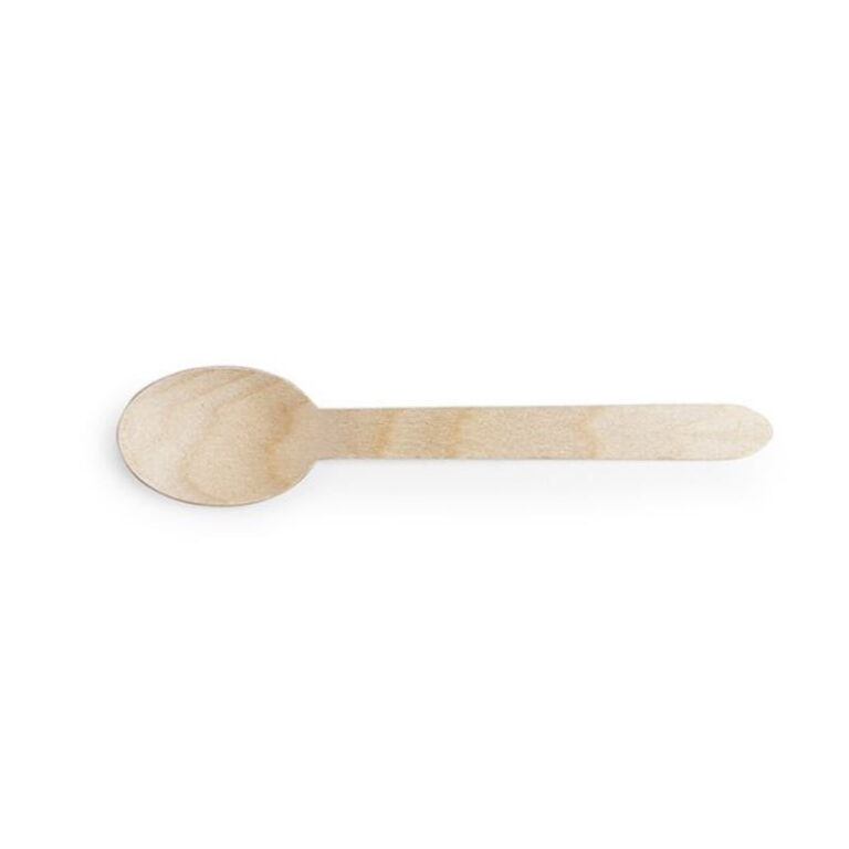 6.5-inch birchwood compostable spoon on a white background