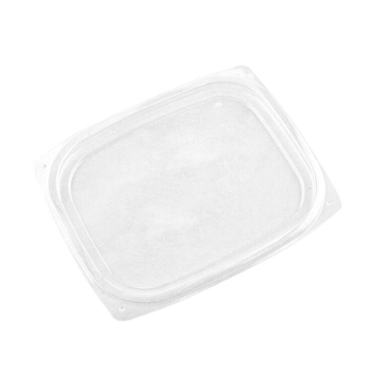 Vegware small rectangular deli lid in clear PLA for 8-16oz containers