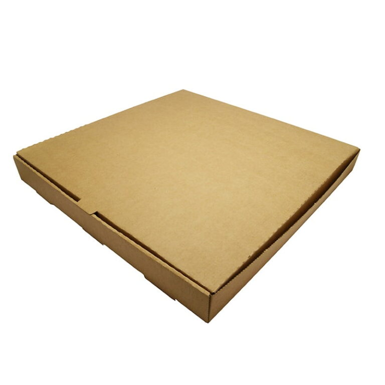 Vegware 16in pizza box in brown kraft, shown closed