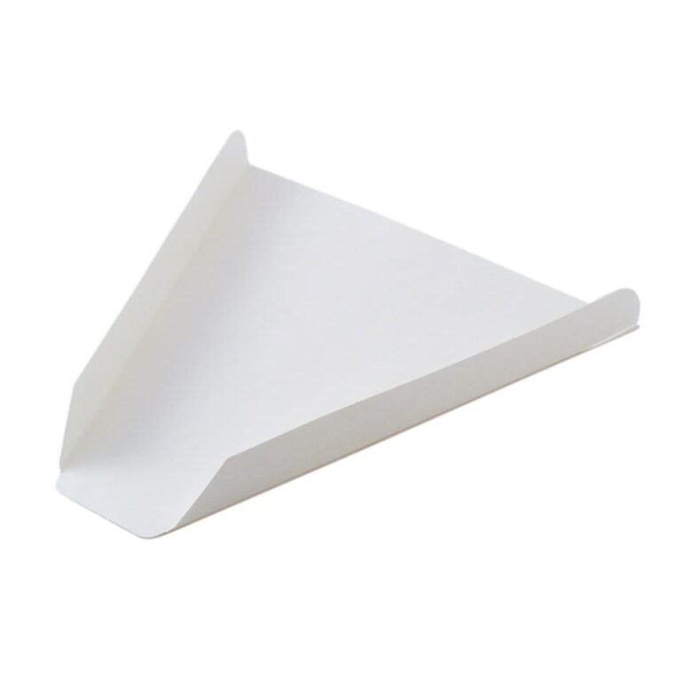 Empty Vegware pizza slice tray in white card with raised sides
