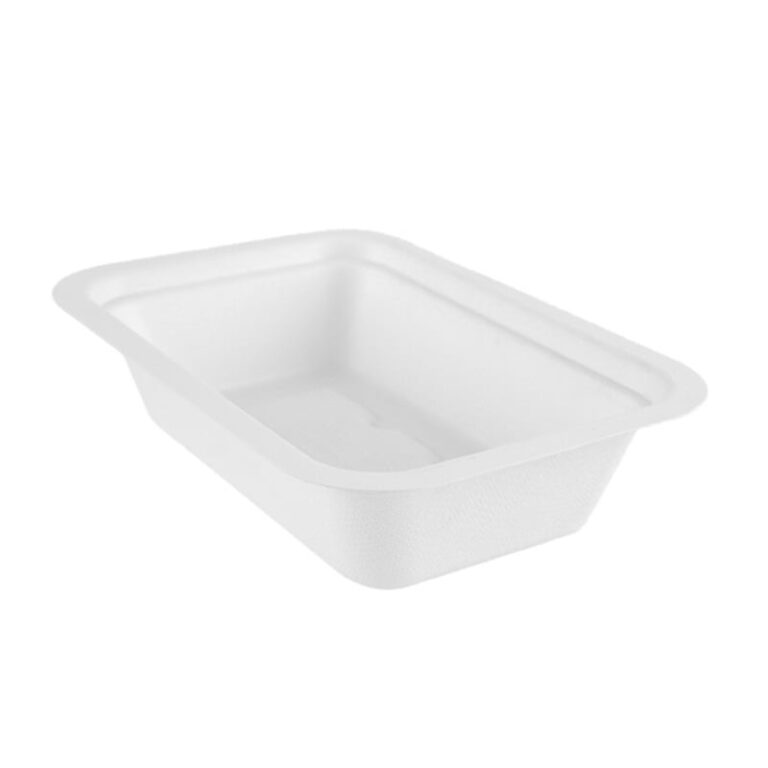 Vegware 500ml Gourmet Base, Size 3, white bagasse tray, shown on a white background