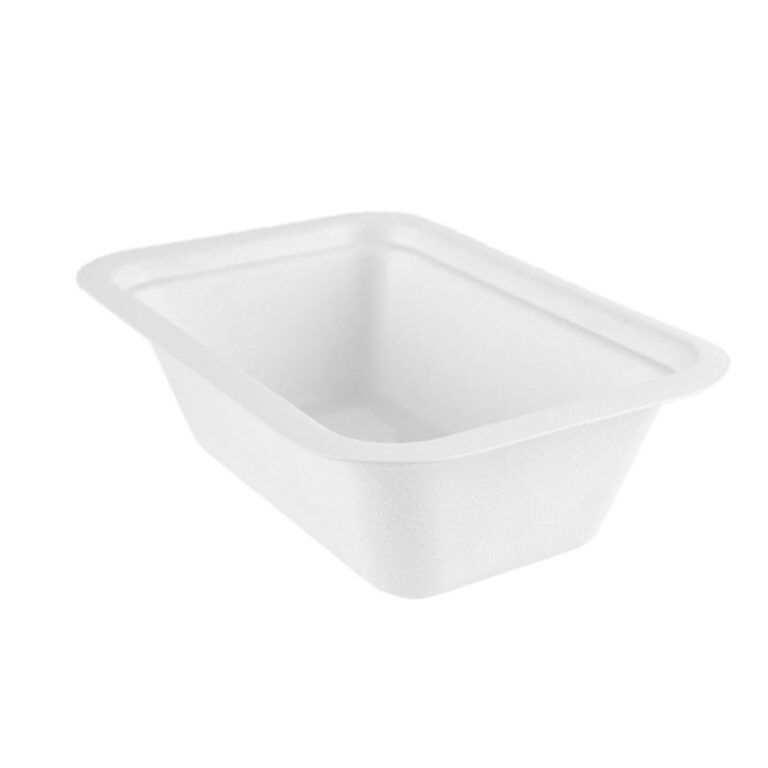 Vegware 650ml Gourmet Base, Size 3, white bagasse tray, shown on a white background