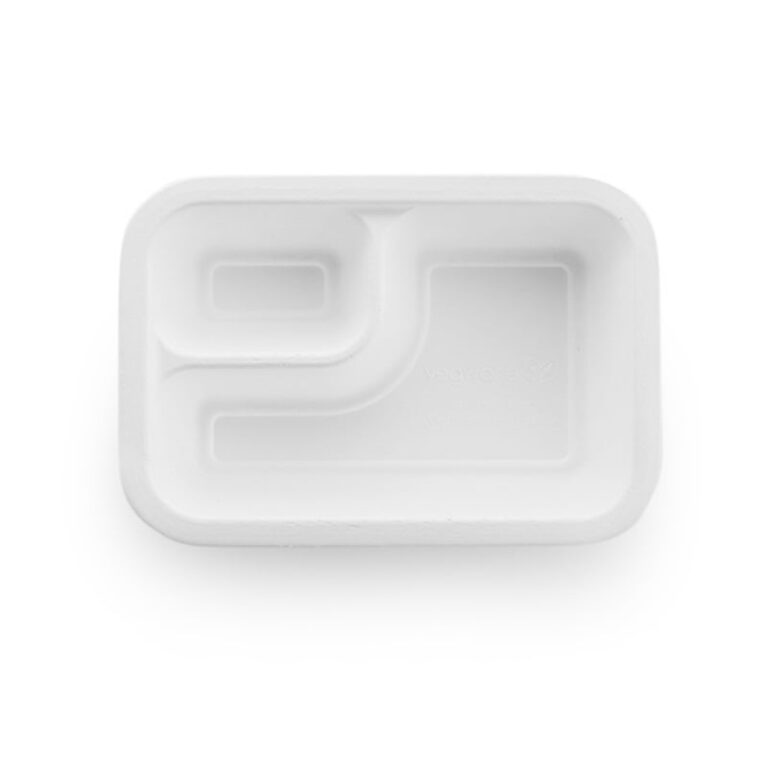 Vegware 360ml Gourmet Dipping Base, Size 3, white bagasse tray, shown on a white background