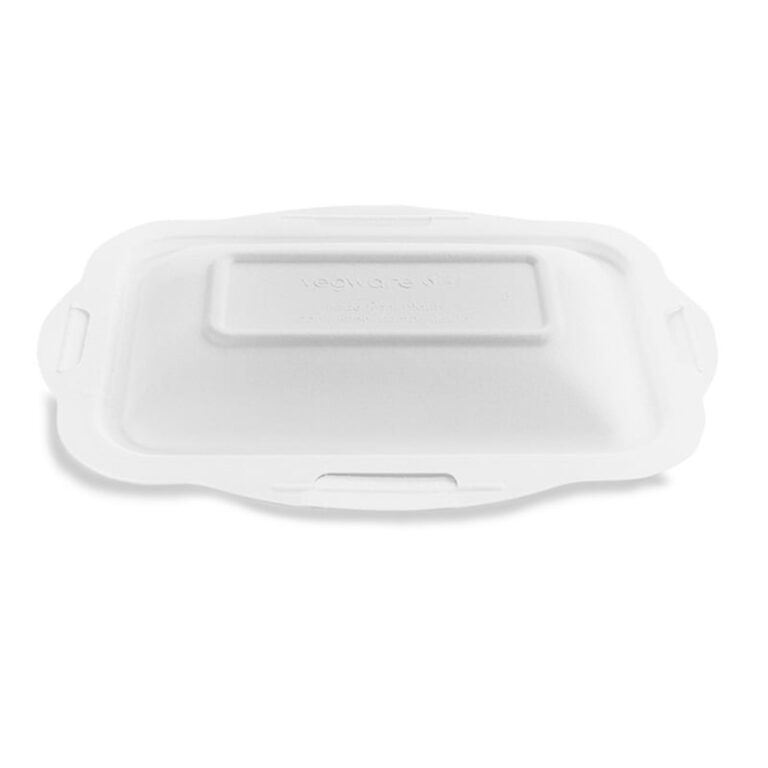Vegware Size 3 Gourmet Bagasse Lid, white bagasse lid, shown on a white background