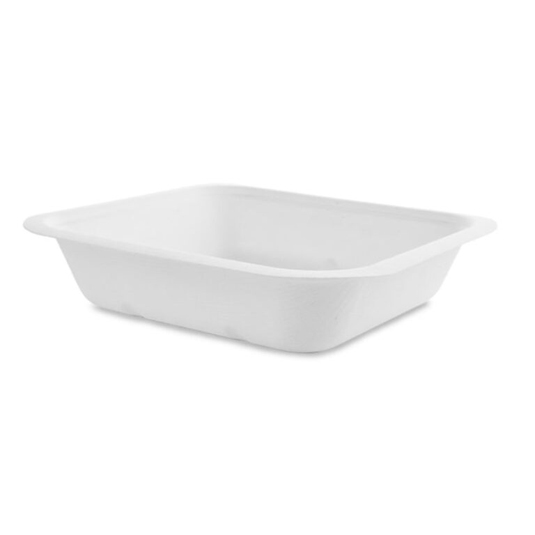 Vegware 650ml Gourmet Base, Size 4, white bagasse tray, shown on a white background