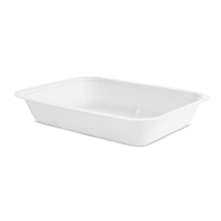 Vegware 1200ml Gourmet Base, Size 5, white bagasse tray, shown on a white background