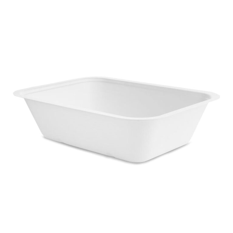 Vegware 1800ml Gourmet Base, Size 5, white bagasse tray, shown on a white background