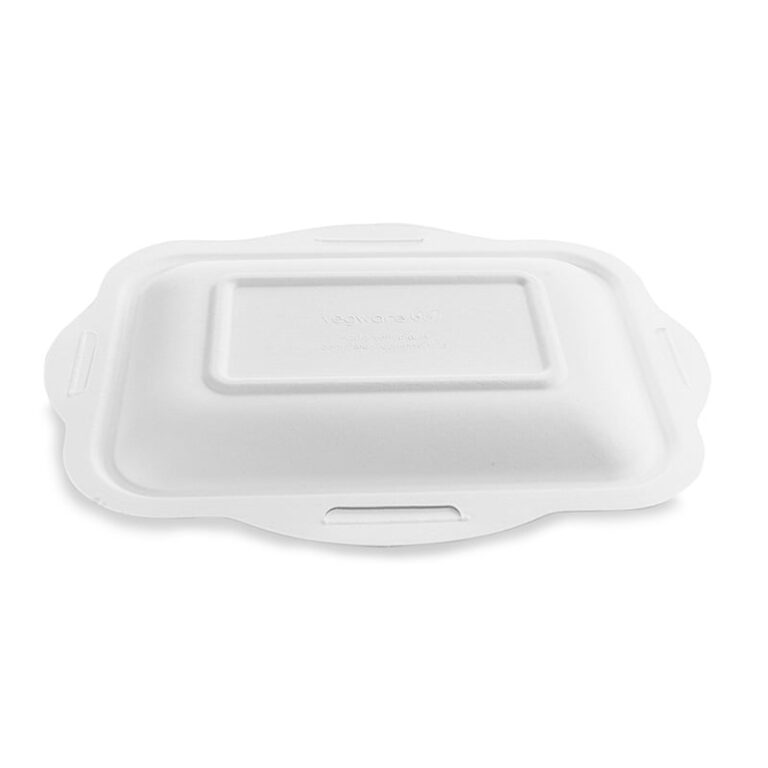 Vegware Size 5 Gourmet Bagasse Lid, white bagasse lid, shown on a white background