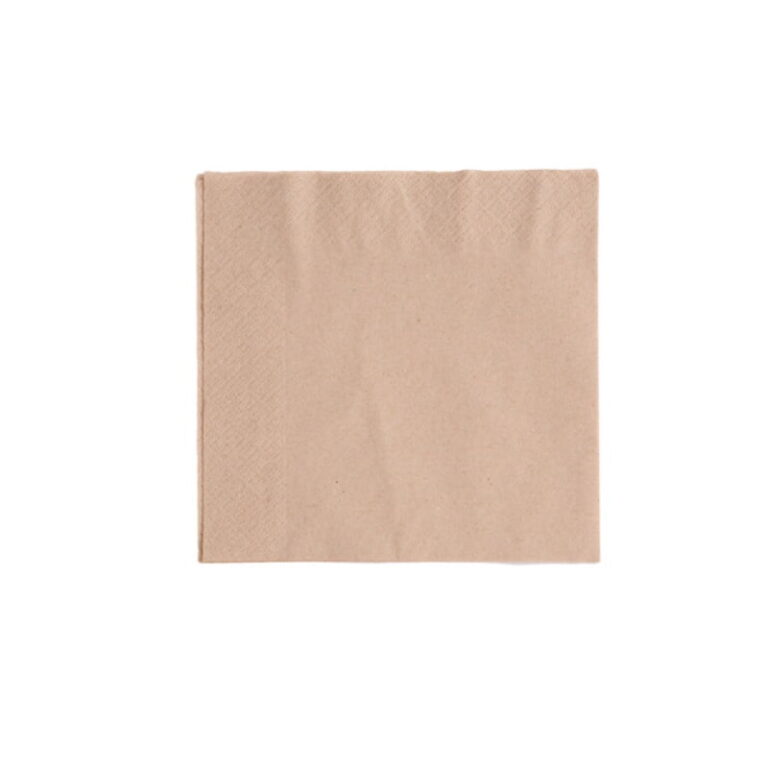 Square unbleached two-ply napkin in a natural beige colour, shown folded against a white background
