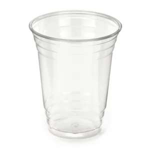 Clear 16oz rPET cold cup with a ridged design and sturdy rolled rim