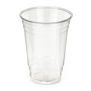 Clear 20oz rPET cold cup with a sturdy rim and tapered, ridged sides