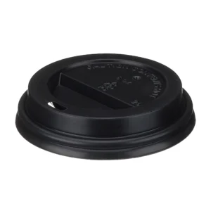 Black PP sip-thru lid for an 8oz hot drink cup