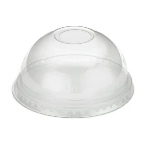 Clear domed rPET lid with a straw slot for 9oz and 12oz cold drink cups