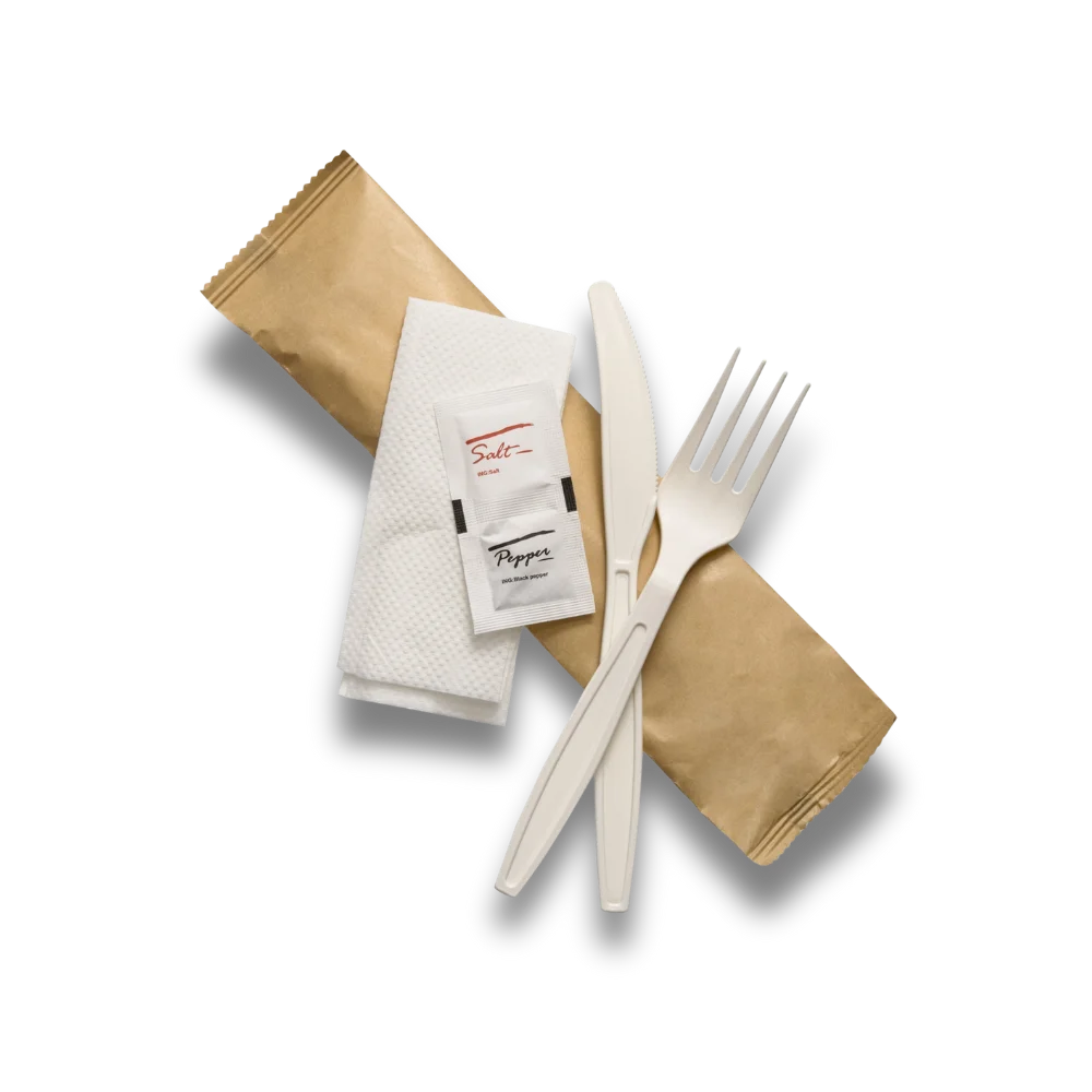 Cornstarch cutlery set with napkin