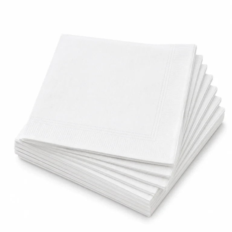 Stack of white Tablin cocktail napkins with a subtle embossed border