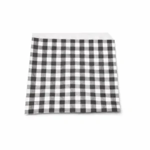 Empty black gingham open-sided bag, 170 x 160mm, on white