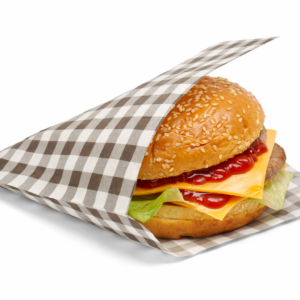 Black gingham open-sided takeaway bag