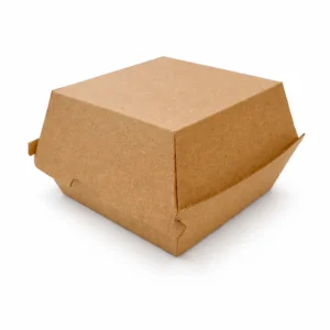 Kraft burger box with a closed clamshell design and natural brown paperboard finish