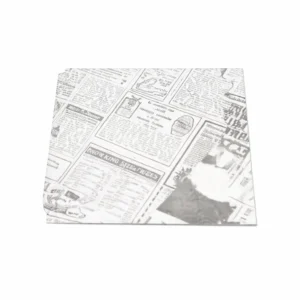 Empty newspaper print open-sided bag, 170 x 160mm, on white