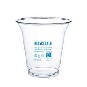 Eco Products Vegware 10oz BlueStripe rPET Cold Cup – Recyclable Clear Cold Cup