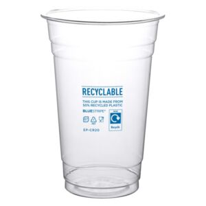 Eco Products Vegware 20oz BlueStripe rPET Cold Cup – Recyclable Clear Cold Cup