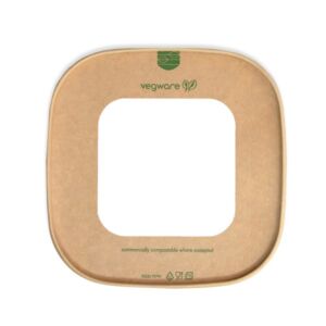 Vegware Square Kraft Window Lid – Compostable Takeaway Container Lid (173mm)