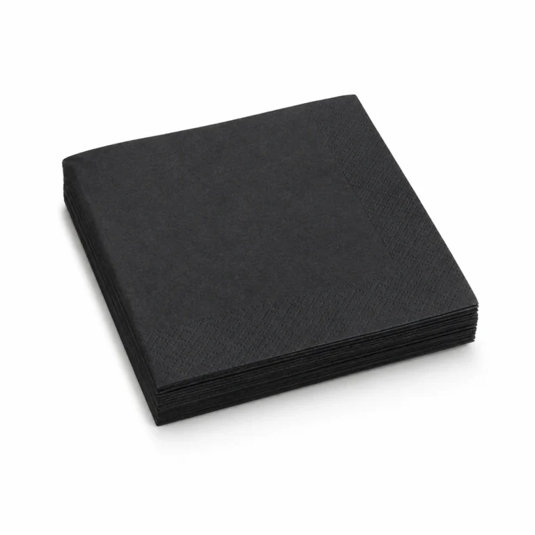 Stack of folded black 2-ply cocktail napkins