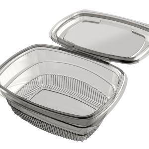 1000ml deli container in clear APET, shown in perspective