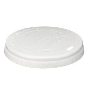 12-16oz White Paper Hot Cup Lid with sip-through opening, shown at an angle