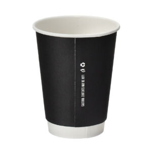 12oz black double wall hot cup with PE lining, shown upright