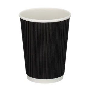 12oz black ripple wall hot cup with PE lining, shown upright