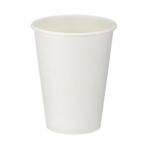 12oz white single wall hot cup with PE lining, shown upright