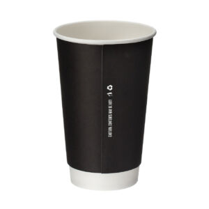 16oz black double wall hot cup with PE lining, shown upright
