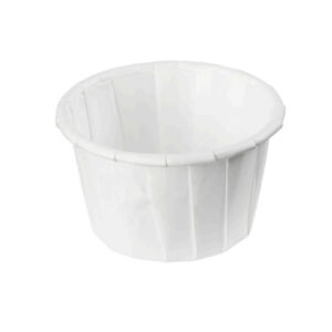 White 2oz paper portion pot with pleated sides and a rolled rim