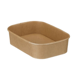 500ml rectangular kraft food tray with rounded corners and a rolled rim