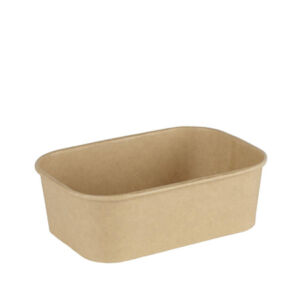 Plain 650ml rectangular kraft food tray with rounded corners
