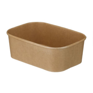 750ml rectangular kraft food tray with rounded corners and a rolled rim