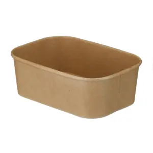 750ml rectangular kraft food tray with rounded corners and a rolled rim
