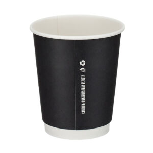 8oz black double wall hot cup with PE lining, shown upright